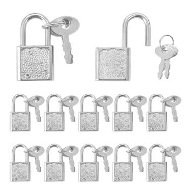 Imagem de bociloy 12 peças mini cadeado de metal diário com chaves, pequeno e fofo cadeado de bagagem pequena mochila de segurança para caixa de joias, mala escolar, decoração de viagem, prata