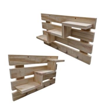 Imagem de Porta-chaves de madeira para parede com prateleiras e ganchos decorativos — perfeito para entradas, salas de estar ou corredores