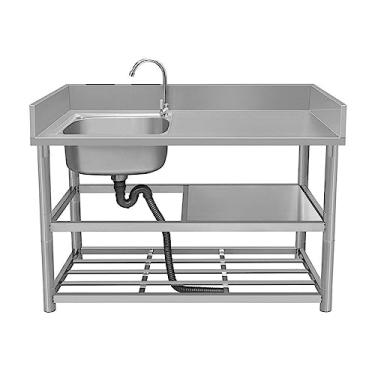 Imagem de Pia de aço inoxidável independente com bancada de trabalho e prateleiras de armazenamento, lavatório de mão utilitário, pia de restaurante comercial, pia de catering de cozinha comercial (80 cm/31,5