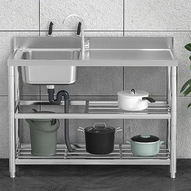 Imagem de Pia industrial com bancada de trabalho, pia independente de aço inoxidável, pia de cozinha de restaurante comercial, lavatório de mão de preparação e utilitário para lavanderia (90 cm/35,4 pol),