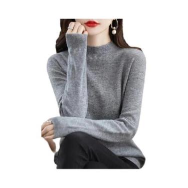 Imagem de Suéter Feminino De Lã Merino E Cashmere Com Gola Alta, Manga Longa, Qu