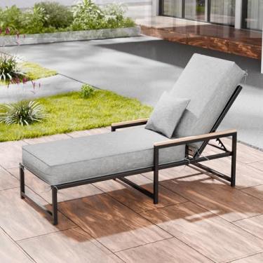 Imagem de Almofadas de espreguiçadeira ao ar livre, 203 x 66 x 15 cm, à prova d'água e resistente ao desbotamento, almofadas para cadeiras de pátio com capa removível, almofada para espreguiçadeira com alça e