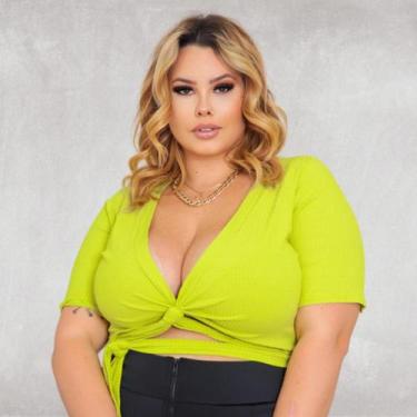Imagem de Cropped com Amarração Transpassada Malha Canelada Plus Size - Massamba