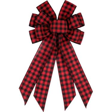Imagem de YKW Grande arco xadrez de búfalo 51 cm preto e branco, laços de guirlanda de casa de fazenda para decoração de porta da frente, enfeite para pendurar em ambientes internos e externos (vermelho preto)
