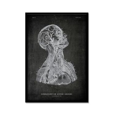 Imagem de Arte vintage de anatomia humana – pintura em tela de educação médica esqueleto humano gaiola cérebro coração anatomia pôster para decoração de casa de clínica hospitalar (SKU5,20.3x30.5 cm = (20x30cm