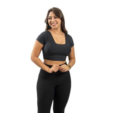 Imagem de Blusa Top Cropped Suplex Com Manga Decote Quadrado E Bojo - 40 Graus M