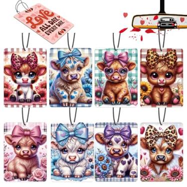 Imagem de Purificadores de ar para carro, presentes de vaca Highland, pacote com 8, acessórios de suspensão de carro de vaca fofa, interior para mulheres, meninas, meninos, amantes, decorações de casa