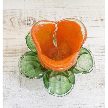 Imagem de RISEON Castiçal de vidro feito à mão com flor de murano, suportes de vela Tealight, suporte de castiçal para planta de aviação, peça central para casamento, festa, aniversário, decoração de férias