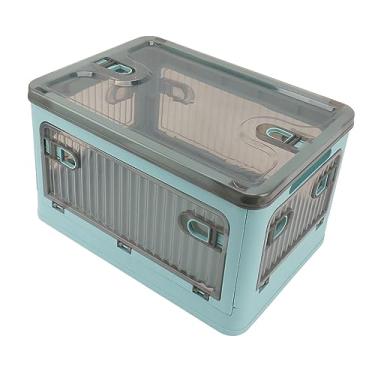 Imagem de Mingzhe Caixa de Armazenamento Dobrável Com Rodas, Caixa de Armazenamento Plástico Empilhável para Organizadores Armário, Abertura Superior Com Quatro Painéis (Azul)