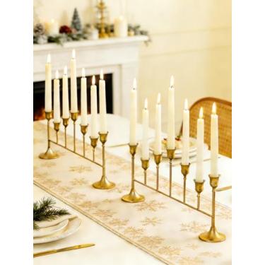 Imagem de NUPTIO Castiçais cônicos para lareira: castiçal dourado para palitos de vela - Candelabro longo para mesa de festa de aniversário de Natal, conjunto de 2 peças centrais