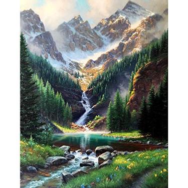 Imagem de Paint by Number Mountains Waterfall Pintura DIY em tela, pintura com pincéis, tintas acrílicas, perfeita para pintar por números para adultos e crianças, estudantes, iniciantes, para decoração de