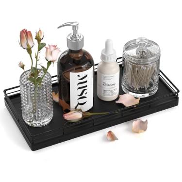 Imagem de Bandeja de banheiro para bancada – Bandeja de madeira de oka de 30,5 cm x 15,2 cm para tanque de vaso sanitário – Bandeja de pia de madeira organizadora de bancada para cozinha│cômoda │cafeteria