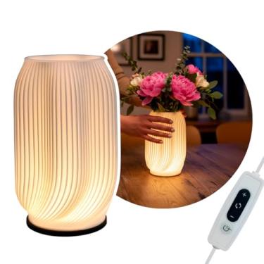 Imagem de Luminária Abajur LED Decorativa em Formato de Vaso com Flores, 3 Tipos de Luz, 19cm x 9.5cm, com Cabo USB e Pote Interno