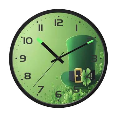 Imagem de SEHANY Relógio de parede Green Clover, silencioso, sem tique-taque, relógio redondo operado por bateria, controle de som, luz noturna, relógios de parede para sala de estar, cozinha, quarto