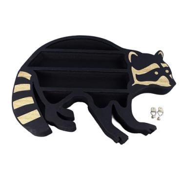 Imagem de Prateleira de exibição de cristal Raccoon Design Expositor de prateleira de pedra de madeira de 3 camadas para mesa de escritório de quarto Material de madeira compensada durável