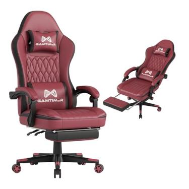 Imagem de Gamtimer Cadeira de jogos com apoio para os pés, cadeira ergonômica para computador, material respirável de poliuretano com encosto de cabeça e suporte lombar, adequada para jogadores Silla e adultos