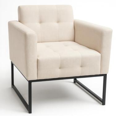 Imagem de Poltrona Decorativa Linho Luxo Recepção Escritorio Sala Base De Aluminio Preto LVBR - Natural Bege