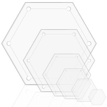 Imagem de Molain Conjunto de 6 moldes hexagonais para acolchoamento, réguas de acrílico de 2,5 cm, 3,8 cm, 5 cm, 7,6 cm, 10,2 cm, 12,7 cm, réguas de acrílico com molde de costura de 1/4 de polegada de plástico