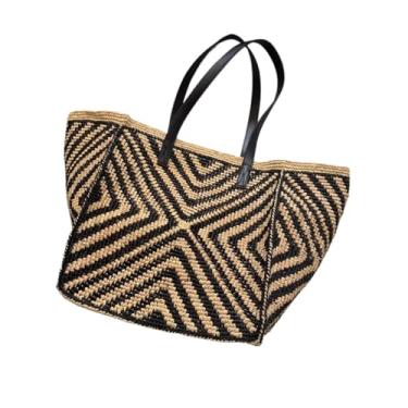Imagem de SRDRK Bolsa de ombro feminina moderna de tecido de palha vazada de verão sacolas de mão sacola de compras de férias na praia de grande capacidade