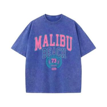 Imagem de Camiseta Feminina Oversized De Algodão Com Gola Redonda Estilo Praia M