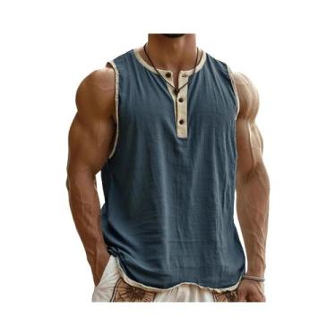 Imagem de Camiseta Regata Masculina Leve E Respirável Com Gola Henley Para Verão