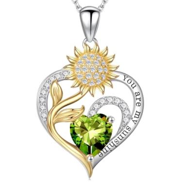 Imagem de Iefil Presentes de girassol para mulheres - Colar de girassol com pingente de coração para mulheres, presentes de aniversário de aniversário para esposa You Are My Sunshine, joia de prata esterlina
