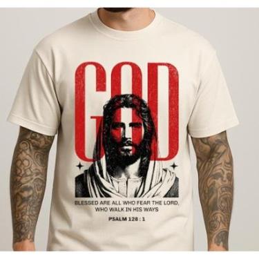 Imagem de Camiseta Básica Masculinaa Arte Salmo 128 Estilo Casual Moderno Caimento Macio Respirável-Masculino