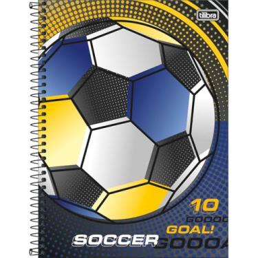 Imagem de Tilibra - Caderno Espiral Capa Dura Universitário 10 Matérias Score 160 Folhas - 10 Goal Soccer Azul e Amarela