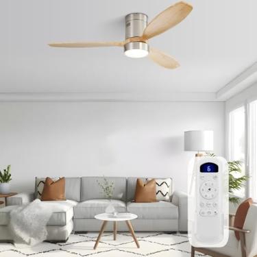Imagem de Sofucor Ventiladores de teto de perfil baixo de 132 cm com luzes e controle remoto, ventilador de teto moderno para sala de estar/fazenda/pátio/interno/externo, motor CC reversível, níquel arenoso e