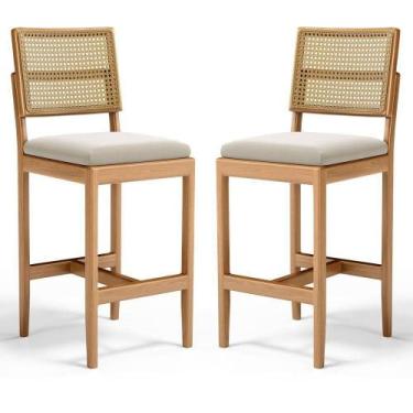 Imagem de Kit Com 2 Banqueta Milena Madeira Maciça Assento Estofado Encosto De T