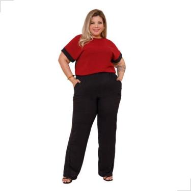 Imagem de Conjunto Dyze Verão Blusa Manga Curta e Calça Plus Size, Preto marsala