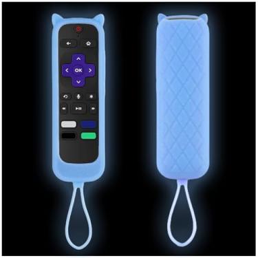 Imagem de Taiyiluo 1 capa de controle remoto compatível com Westinghouse Roku TV | TCL Hisense Roku capa protetora de silicone universal para controle remoto Onn Roku com Ttracker azul brilhante