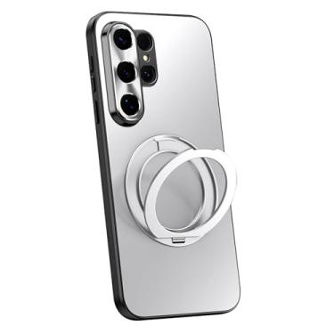 Imagem de HAOMRIYL Capa para Samsung Galaxy S26 Ultra/S26 Plus/S26, Anel Giratório, Suporte de Proteção para Câmera, Antiqueda, Capa Fina para PC, Prata, S26 Ultra