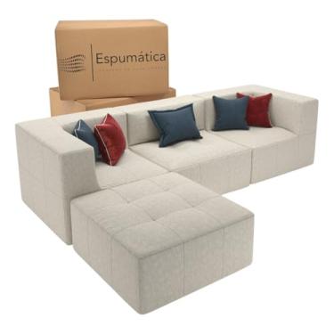 Imagem de Sofá Modular Três Lugares Chaise Reversível Conforto Espuma D28 Design Moderno Montagem Fácil Versátil Sala