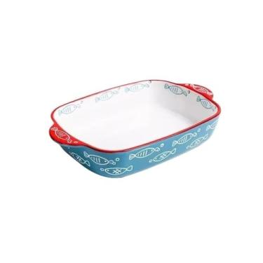 Imagem de x3anggyt5 Assadeira de macarrão largo grelhado, panelas de fundo plano, panelas de barro, assadeiras de cerâmica para cozinhas, bolos, jantares e banquetes, caçarola para forno (pequeno)