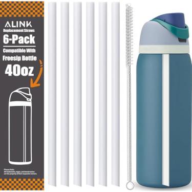 Imagem de ALINK Canudos de substituição para garrafa de água isolada Owala FreeSip 1,134 g, pacote com 6 canudos de plástico reutilizáveis para tampa de copo Owala Freesip de 1,134 g apenas, escova de palha