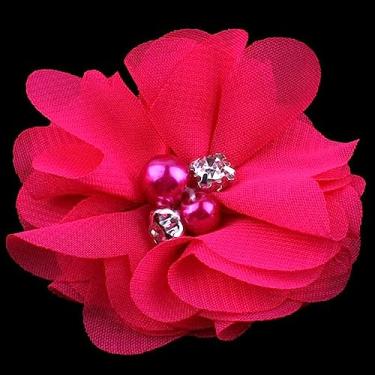 Imagem de 10 peças/lote, 5 cm, tecido artificial faça você mesmo, flor com strass brilhante, aplique de renda, tecido de renda para casamento, rosa choque
