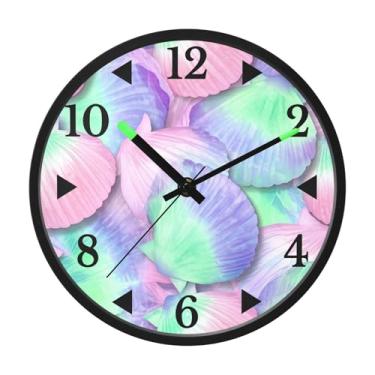 Imagem de STAYTOP Lindas conchas coloridas LED relógio de parede para quarto com brilho noturno, relógios de parede silenciosos de 30 cm para decoração de sala de estar, controle de som, relógio de parede
