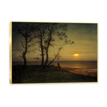 Imagem de NHLDZYH Moldura dourada. Reprodução de arte famosa de J.C. Dahl, arte em tela de paisagem romântica nórdica, decoração de parede elegante para sala de estar, escritório, pronto para pendurar. (litoral