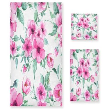 Imagem de xigua Conjunto de toalhas de banheiro de flores em aquarela absorvente macio 3 peças toalha de banho toalha de mão toalhas decorativas para banheiro, academia, hotel, praia, piscina