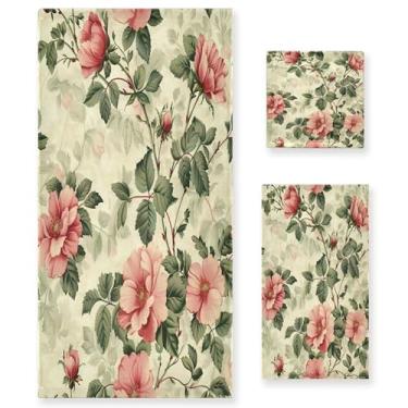 Imagem de xigua Conjunto de toalhas de banheiro floral vintage absorvente macio 3 peças toalha de banho toalha de mão toalhas decorativas para banheiro, academia, hotel, praia, piscina