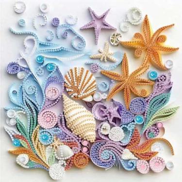 Imagem de ZQEATRY Kits de arte de diamante de estrela do mar para adultos, kit de pintura de diamante em formato de espátula DIY para iniciantes adultos, pintura de diamante 5D, arte de strass de cristal