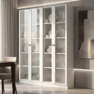 Imagem de Kit 2 Cristaleiras Multiuso com 4 Portas de Vidro e 8 Prateleiras Branco