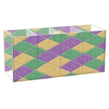 Imagem de CEBUGI Porta-lápis de acrílico transparente com 4 compartimentos, organizador de pincéis de maquiagem xadrez para escritório em casa