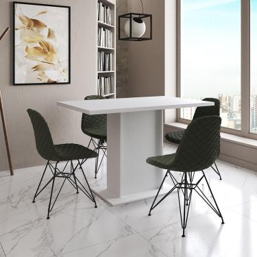 Imagem de Mesa Jantar Londres Tampo Branco 120Cm 4 Cadeiras Ferro Preto Estofado Verde