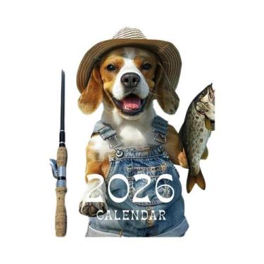 Imagem de Calendário De Parede Dog Fishing 2026 12 Belos Designs, Presente Perfe