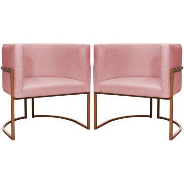 Imagem de Kit 2 Poltronas Para Sala De Recepção Luna Suede Cores Base De Ferro Bronze - Rosê, Suede
