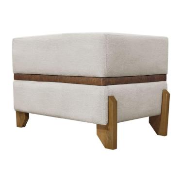 Imagem de Puff Recamier Kodama Para Cama De Solteiro 50cm Bouclé Pé Castanho - Bege Bouclé