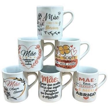 Imagem de Kit Jogo 6 Canecas Frases Mãe 120ml - Porcelana - Antilope Decor Porce