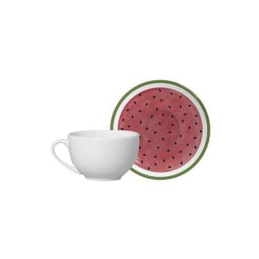 Imagem de Conjunto Com 6 Xícaras De Chá Com Pires Melancia 250Ml - Alleanza Cerâ